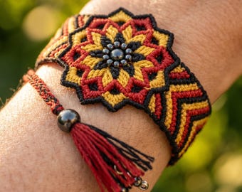 Padrão de Pulseira de Crochê Mandala em PDF | Tutorial de Pulseira de Micromacramê Chevron | Joia Boho para o Pulso - Faça Você Mesmo - Download Digital