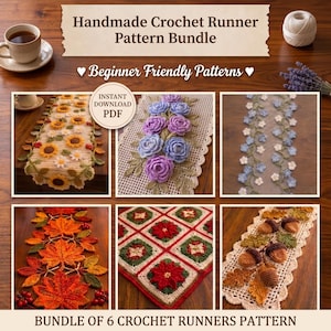 6 Crochet Table Runner Patterns Bundle | Complete Collection Instant Download