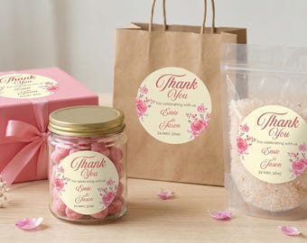 Canva Editable Thank you Sticker, Floral Wedding Favor Tags, Personalized Bridal Shower Labels, DIY Party Favors PDF