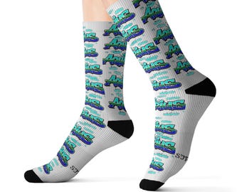 Teal Aquarius Wave Graffiti Socks | Sublimation Crew Socks