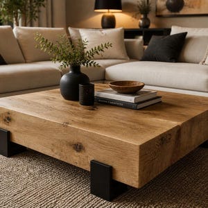 Mesa de centro "Colección Gendrino" - roble macizo - pieza única - estilo rústico y contemporáneo - fabricación artesanal francesa