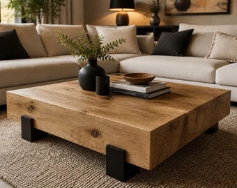 "Gendrino Collection" coffee table - solid oak - unique piece - raw & contemporary style - French handcrafted