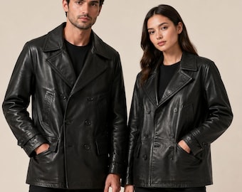 Handmade 9th Black Doctor Leather Jacket | Time Traveler Double Breasted Cosplay Costume