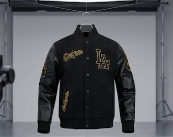 Hello Kitty LA Dodgers-varsityjack | Zwart goud Letterman bomber baseballjack in retrostijl