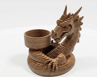 Organizador de escritorio de dragón SVG / Portalápices rebanado DXF / Escultura de monstruo mítico / Caja de madera en capas / Plan de manualidades para portalápices / Sliceora