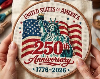 USA 250th Anniversary Cross Stitch Pattern, Statue of Liberty Needlepoint Chart (Digital Download)