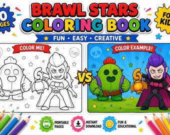 Kolorowanka Brawl Stars dla dzieci | 30 stron do druku (wersja cyfrowa do pobrania)
