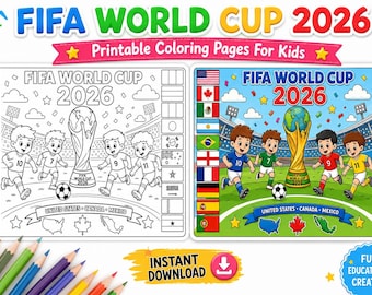 Kolorowanka Mistrzostwa Świata FIFA 2026, aktywność piłkarska dla dzieci do druku (do pobrania w wersji cyfrowej)