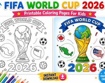 Kolorowanka Mistrzostwa Świata FIFA 2026, strony z aktywnościami piłkarskimi dla dzieci (do pobrania w wersji cyfrowej)