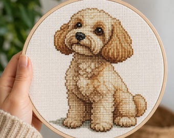 Schema per punto croce di un cucciolo, ricamo di un adorabile cane in formato PDF (download digitale)