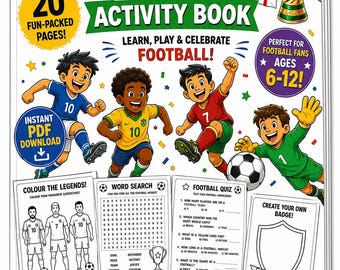 Książka z zadaniami do gry w piłkę nożną Mistrzostwa Świata 2026 | Kolorowanki, quizy, gry dla dzieci (do pobrania w formacie PDF)