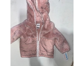 Carters Just One You Baby Girls Pink Faux Fur Puffer Jacket Hooded Ears 6M NWT