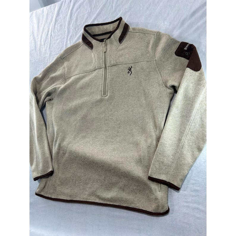 Browning Quarter Zip Pullover Sweater Tan Brown Mens XL Buckmark Logo Fleece image 1