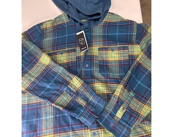 Original Use Mens XXL Blue Plaid Hooded Flannel Shirt NWT Long Sleeve Button Up