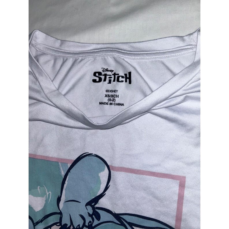 Disney Lilo & Stitch White Cropped Graphic T-Shirt XS Stitch Upside Down Tee image 3