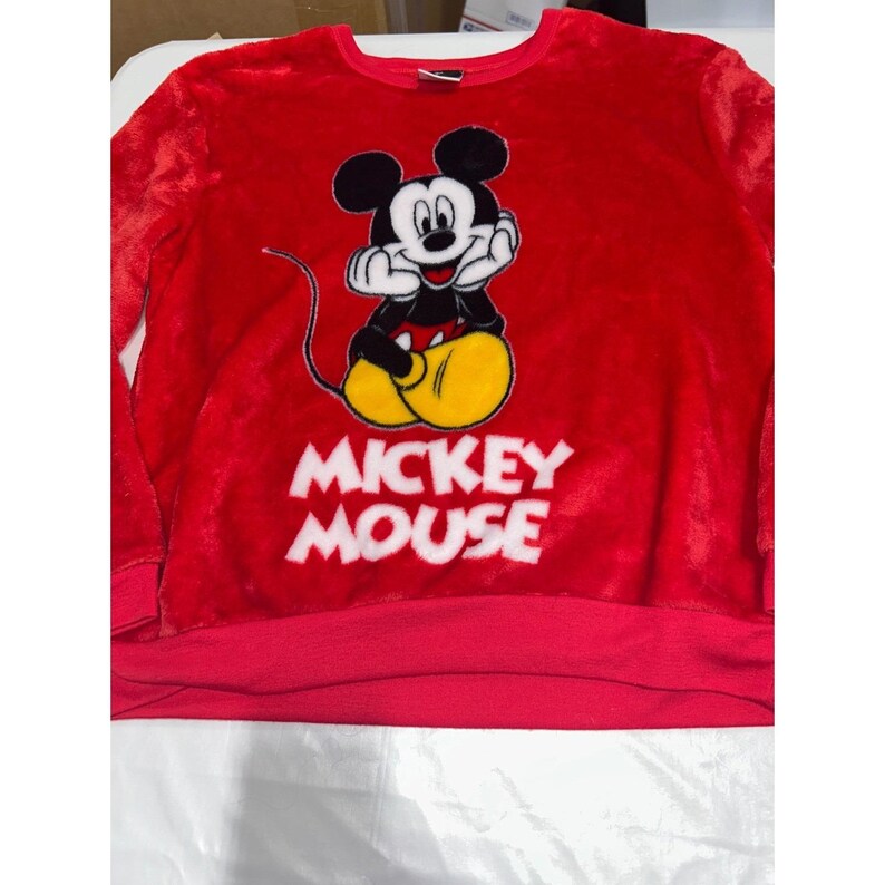 Disney Mickey Mouse Red Fleece Fuzzy Sweatshirt Pullover Large Graphic Mens L image 2