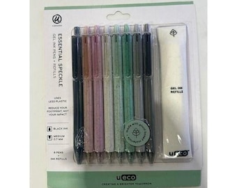 U Brands U-Eco Essential Speckle Gel Ink Pens 8 Count + Refills Black Ink 0.7mm