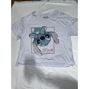 Disney Lilo & Stitch White Cropped Graphic T-Shirt XS Stitch Upside Down Tee image 1