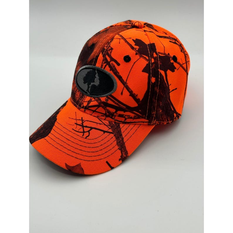Mossy Oak Blaze Orange Camo Hunting Hat Adjustable Break Up Logo Cap image 1