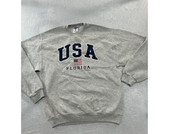 Jerzees NuBlend USA Florida Flag Sweatshirt Heather Gray Crewneck Size M