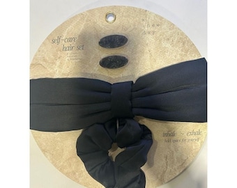 A New Day Self-Care Hair Set Black Headwrap Scrunchie 2 Clips 4 Piece Kit