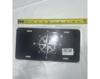 Nautical Compass Rose Nummernschild Dekorative Eitelkeit Front Tag Schwarz Weiß Metall