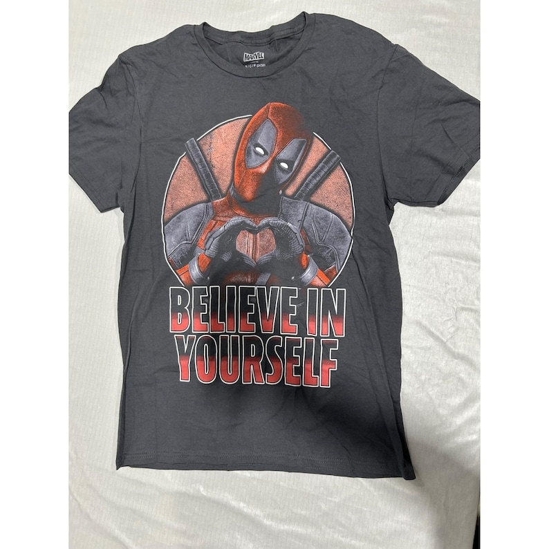 Marvel Deadpool Believe In Yourself Graphic T-Shirt Charcoal Gray Small image 1