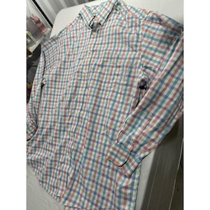Camisa Roundtree & Yorke Gold Label Masculina Tamanho 2XT Tall com Estampa Vichy e Botões Multicolorida