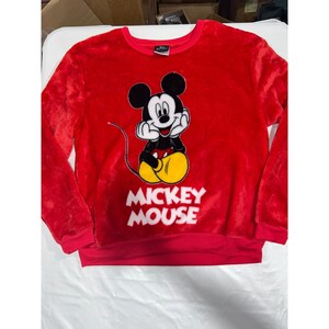 Disney Mickey Mouse Red Fleece Fuzzy Sweatshirt Pullover Large Graphic Mens L image 1