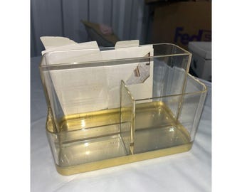 Threshold Clear Acrylic Vanity Organizer Gold Base 3 Compartment Makeup Storage
