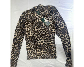 Wild Fable Leopard Print Mesh Mock Neck Long Sleeve Top Brown Cheetah NWT Small