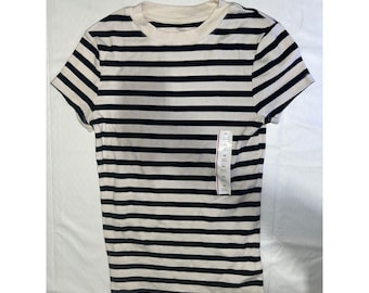 A New Day Womens Striped Ribbed Short Sleeve T-Shirt Black White XS NWT