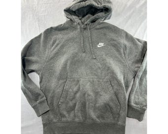 Nike Mens Gray Fleece Hoodie Pullover Embroidered Logo Sweatshirt Size M