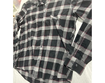 Perry Ellis Chemise boutonnée à carreaux large pour homme Noir gris rouge à manches longues