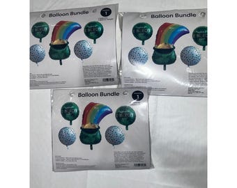 3PK St Patricks Day Ballon Bündel Regenbogen Topf voll Gold Kleeblatt Party Dekor NEU