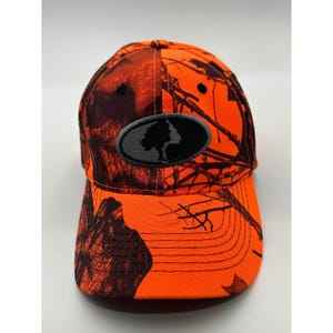 Mossy Oak Blaze Orange Camo Hunting Hat Adjustable Break Up Logo Cap image 2