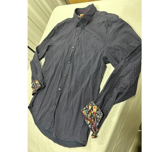 Denim & Flower Ricky Singh Mens Navy Geometric Print Button Down Shirt Medium