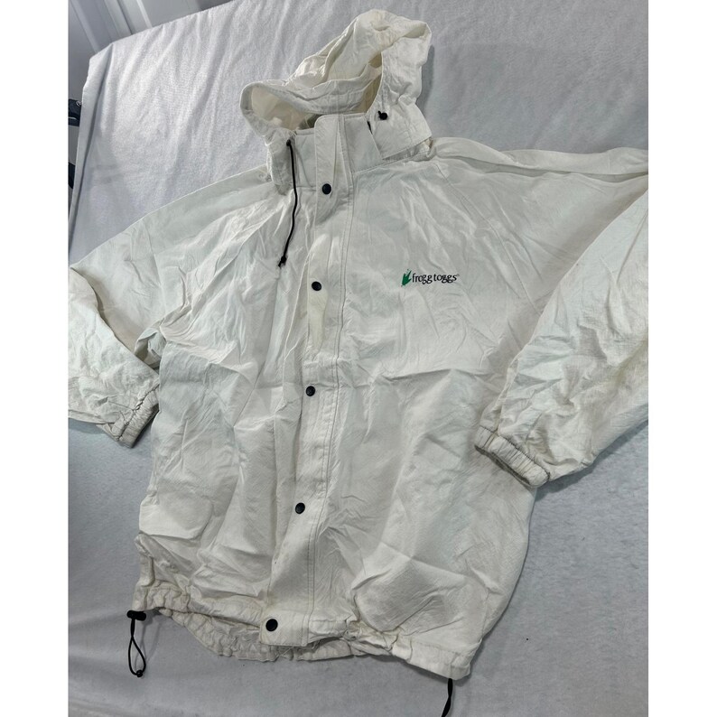 Frogg Toggs Weiße Regenjacke Herren XL Kapuze Wasserdicht Shell Full Zip SnapFront Bild 2
