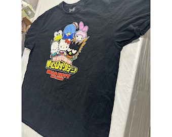 サンリオ 僕のヒーローアカデミア ハローキティと仲間たち ブラックTシャツ 2XL アニメTシャツ