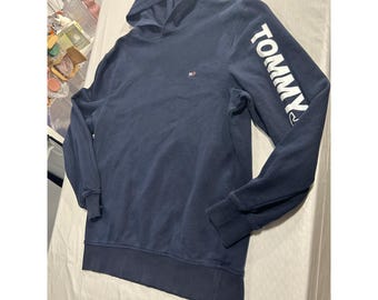 Bluza z kapturem Tommy Jeans w kolorze granatowym z logo i rękawami, rozmiar S