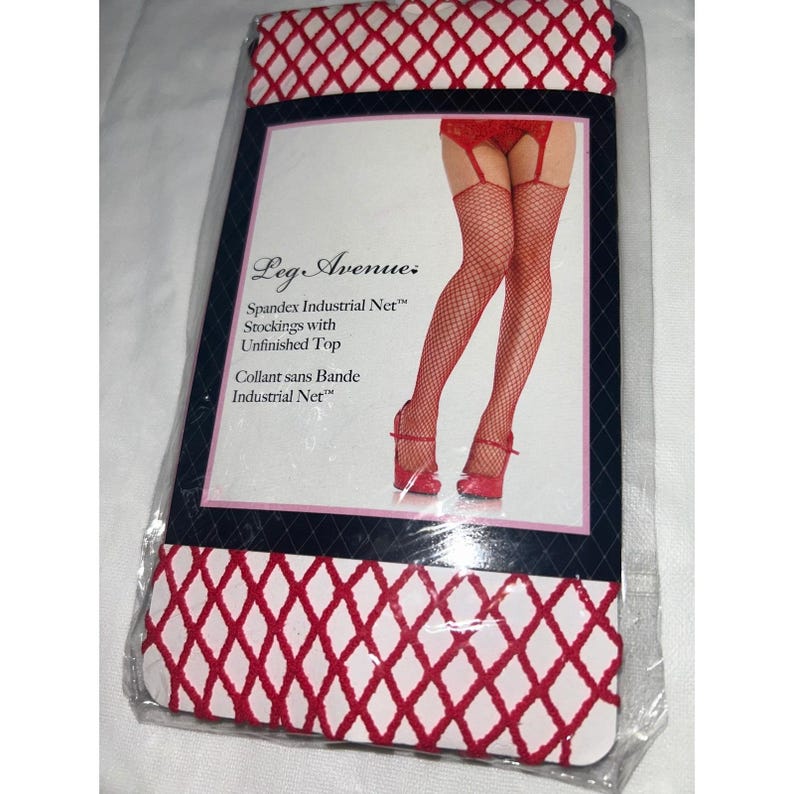 Leg Avenue Red Spandex Industrial Net Stockings Thigh High Unfinished Top 9040 image 2