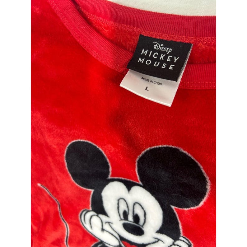 Disney Mickey Mouse Red Fleece Fuzzy Sweatshirt Pullover Large Graphic Mens L image 4