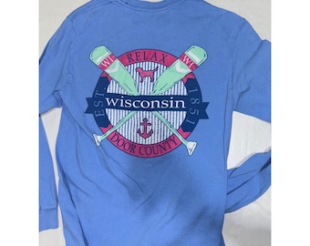 Wisconsin Door County Relax Long Sleeve T-Shirt Blue Kids Medium Souvenir
