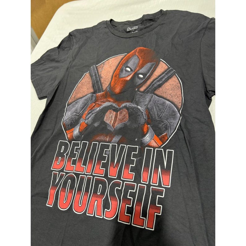 Marvel Deadpool Believe In Yourself Graphic T-Shirt Charcoal Gray Small image 3