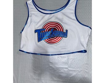 Top corto in jersey Space Jam Lola Bunny Tune Squad bianco con finiture metalliche blu taglia M