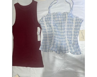 Target Top Bundle Universal Thread Plaid Cami & A New Day Ribbed Tank Small NWT