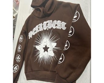 Sweat à capuche graphique Heartbeat Clout Sweat-shirt streetwear gothique Starburst marron