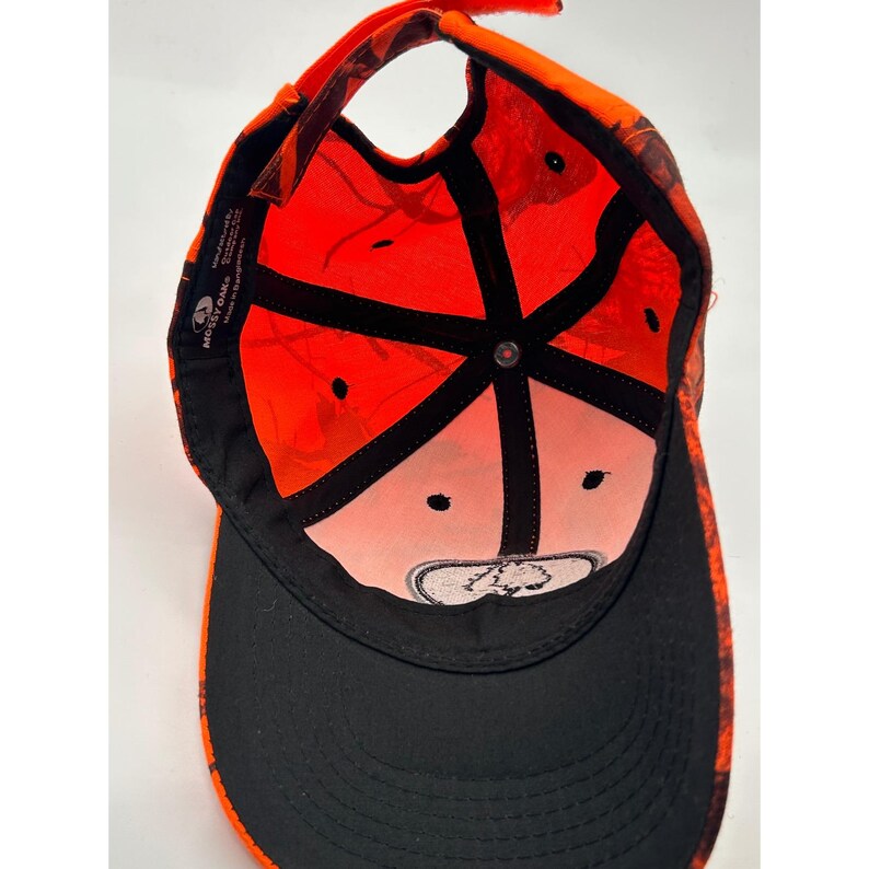 Mossy Oak Blaze Orange Camo Hunting Hat Adjustable Break Up Logo Cap image 4