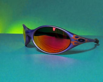 Oakley Eye Jacket-zonnebril Purple Flame Orange Lens Y2K Sport-omhullende tinten Streetwear