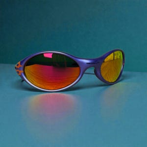 Oakley Eye Jacket solglasögon med lila, flammande orange lins, Y2K Sport, omlottglasögon, streetwear bild 4